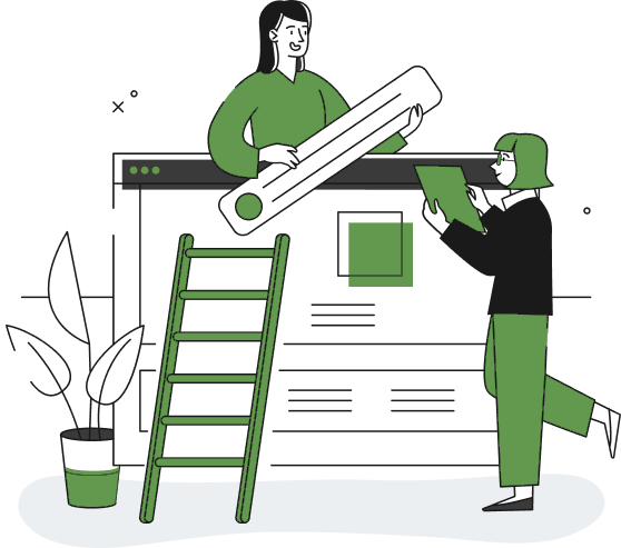 Illustration of a team building a website