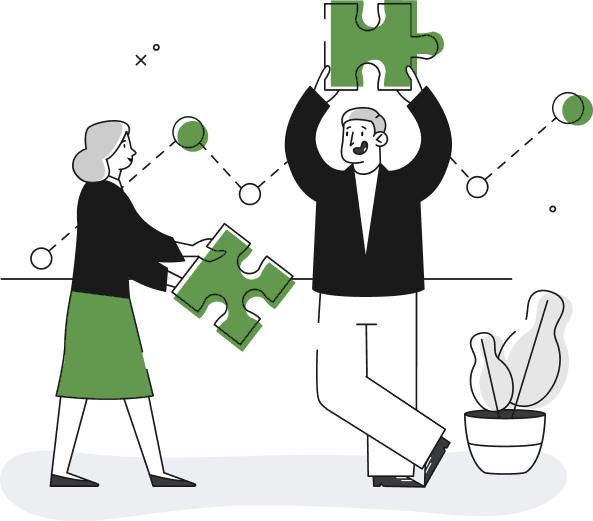Illustration of two people fitting puzzle pieces together